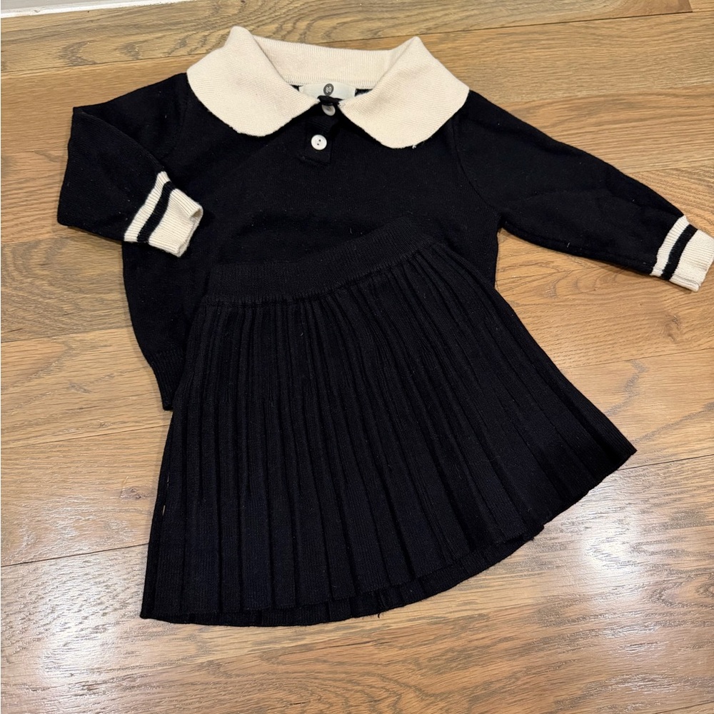 Black and Cream Collared Two-Piece